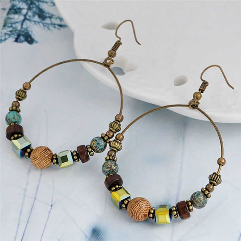 Bohemia Drop Dangle Earrings  Ethnic Big Circle Crystal Bead Ear Stud  Jew.l8