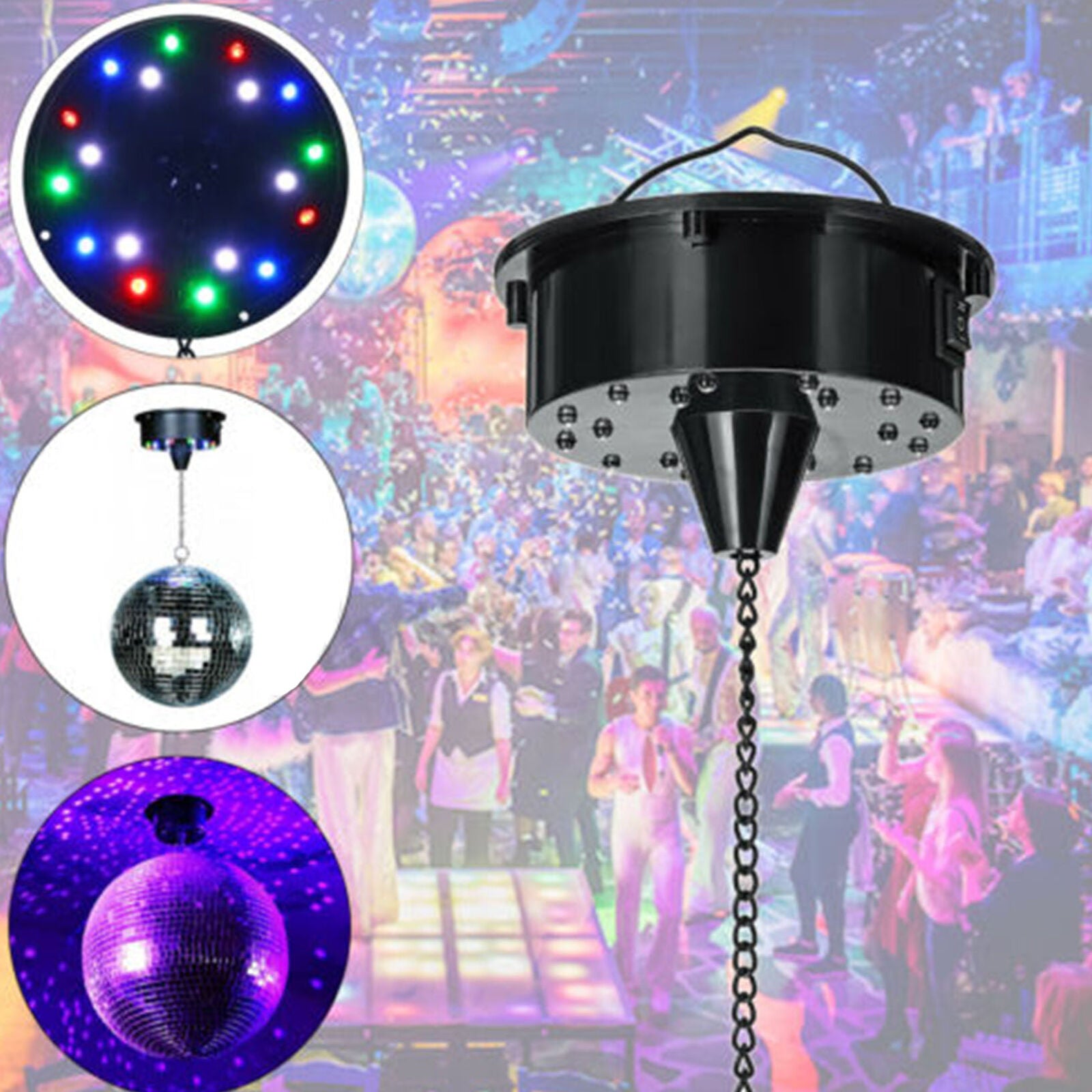 6RPM RGB Light Rotating Motor 18 LED For Mirror Disco Ball 6" 8" 12" DJ Party