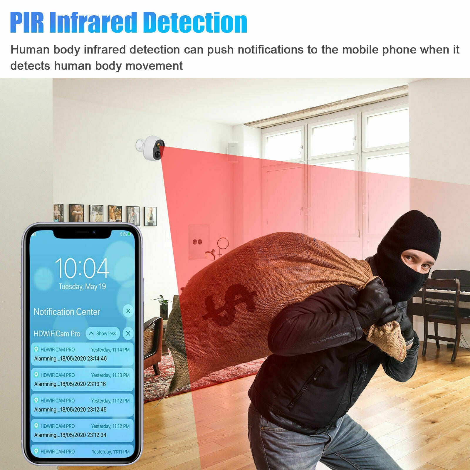 1080P HD PIR Motion Wireless IP Camera WiFi Security Night Vision IP66 Outdoor