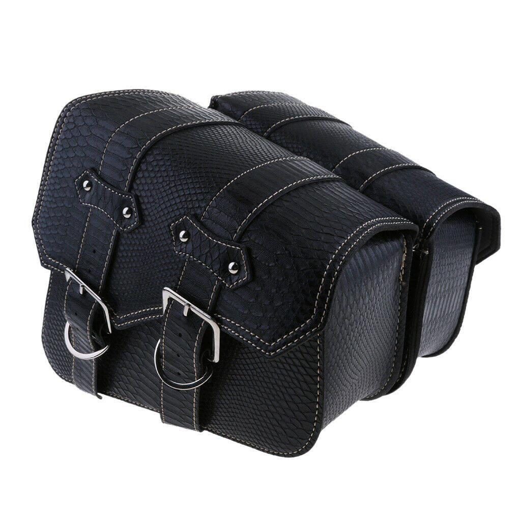 2x Motorbike Leather Swing Arm Pannier Saddle Bag Alligator Emboss Black