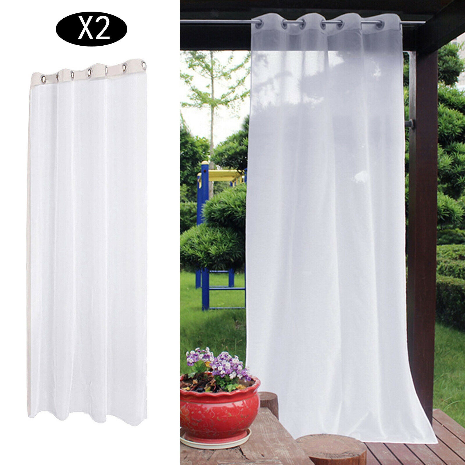 2x Outdoor White Sheer Curtain Waterproof Drape Pool Curtains Decorative