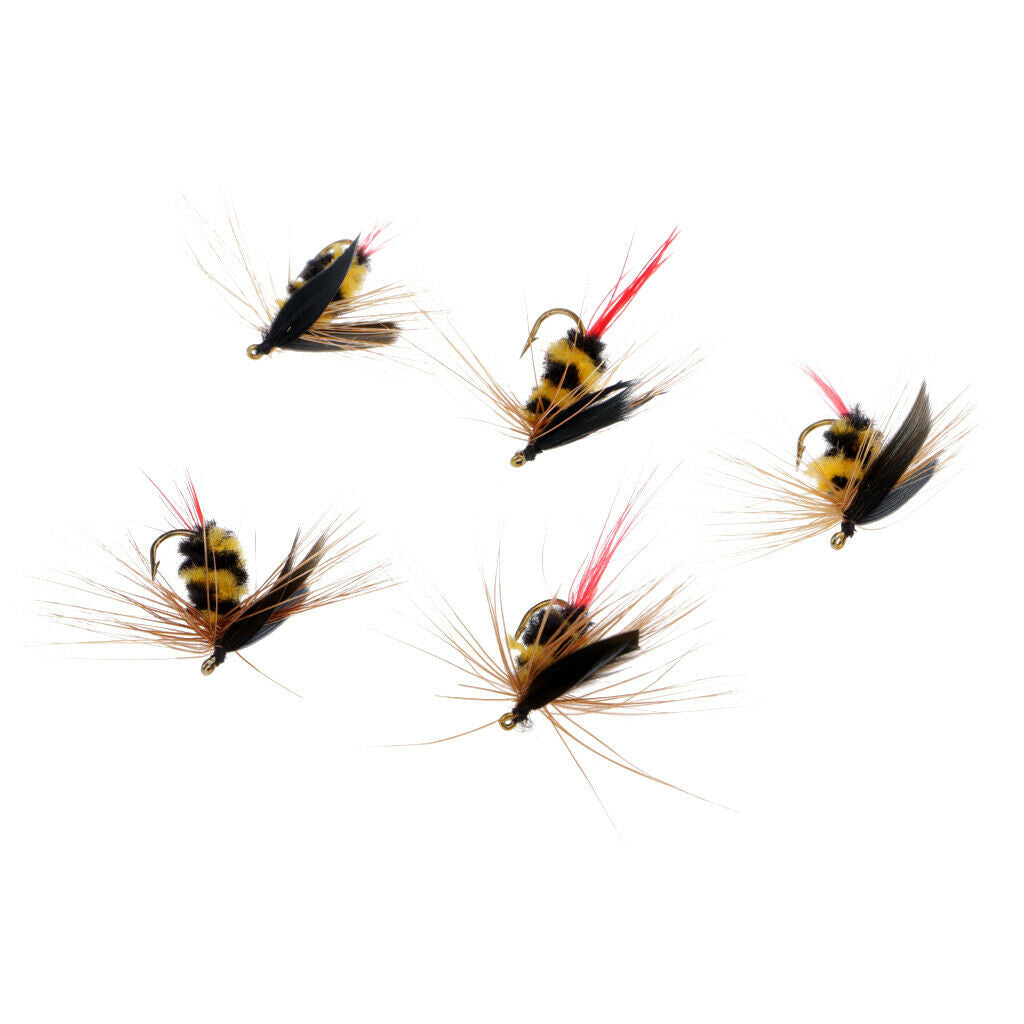 5Pcs Black and Yellow Foam Bee Nymph Trout Flies Fly Fishing Lures Set