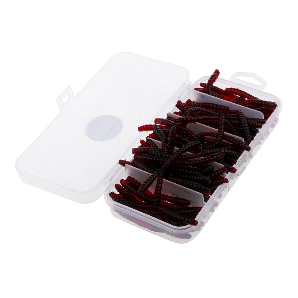100Pcs Soft Earthworm Fishing Bait Worm Lures Hooks Baits Red