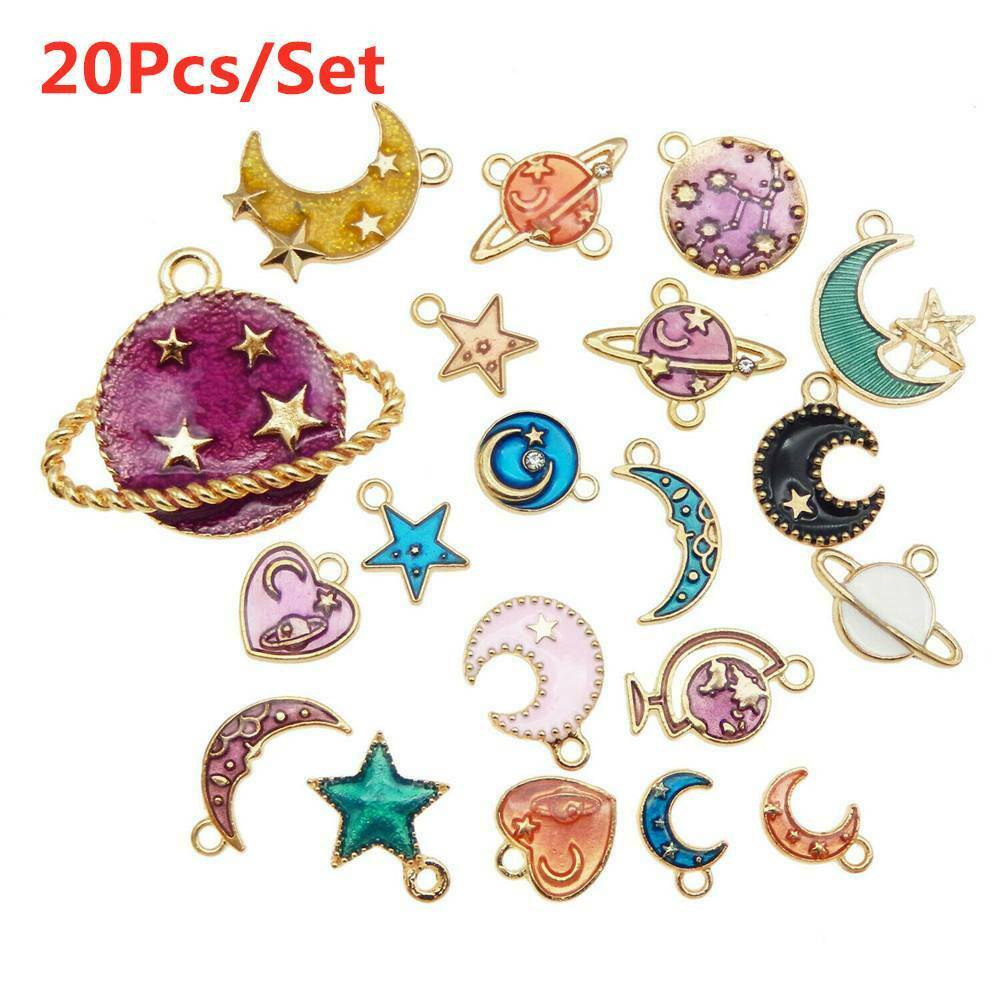 20pcs Enamel Plated Assorted Mixed Moon Star Planet Charms DIY Findings Pendants