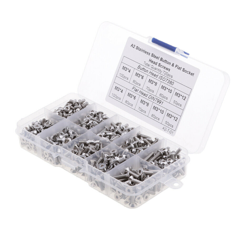 720pcs M3 3mm Alloy Steel Black Flat Head Allen Bolts Hollow Head Screws