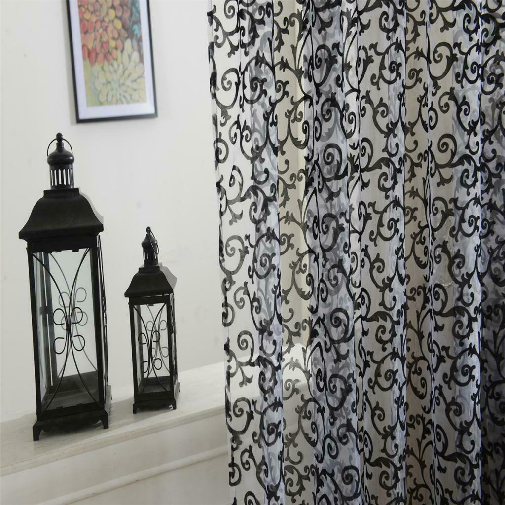 Window Sheer Drape Valance Gauze Curtain Door Curtains Voile 200x250cm Black