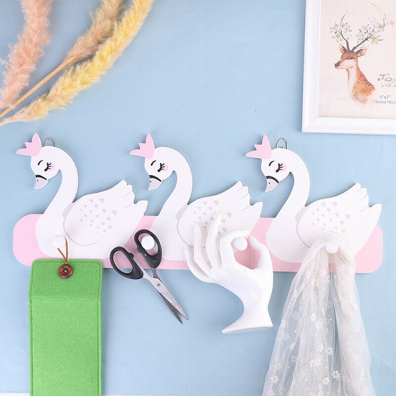 1pc Wooden Swan Shaped Hook Nordic Style Swan Princess Crown Wall Mounted HoBDA