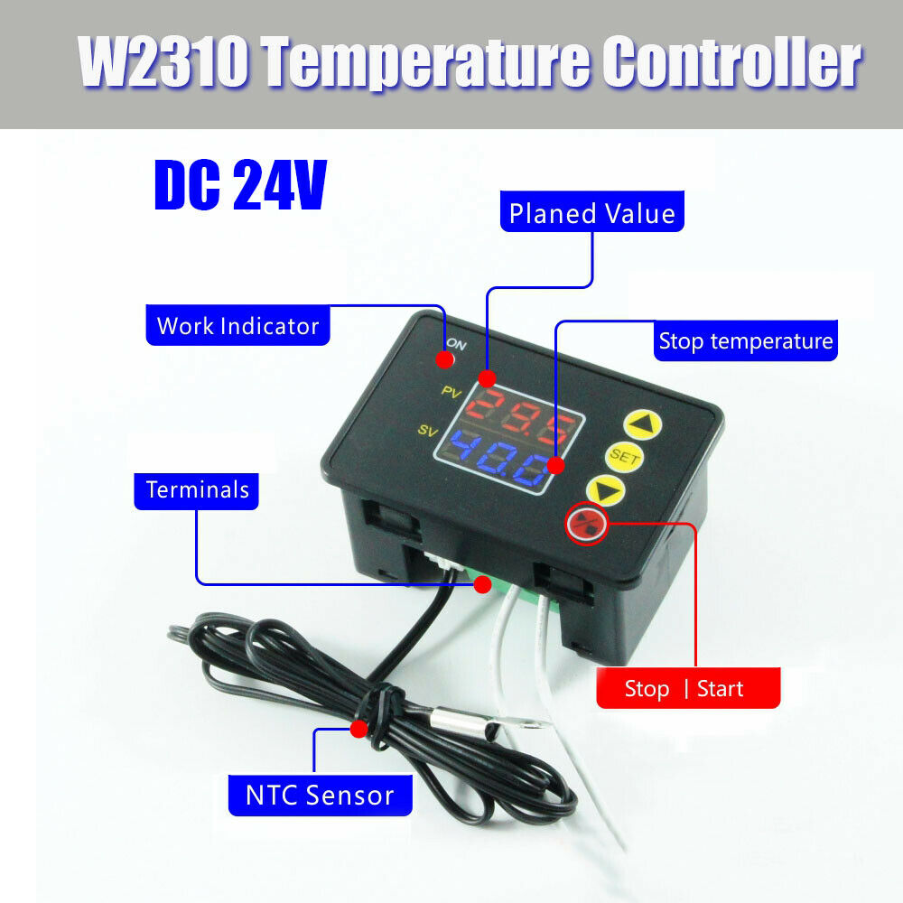 DC 24V Digital W2310 Red+Blue Dual LED Temperature Controller Thermostat Sensor