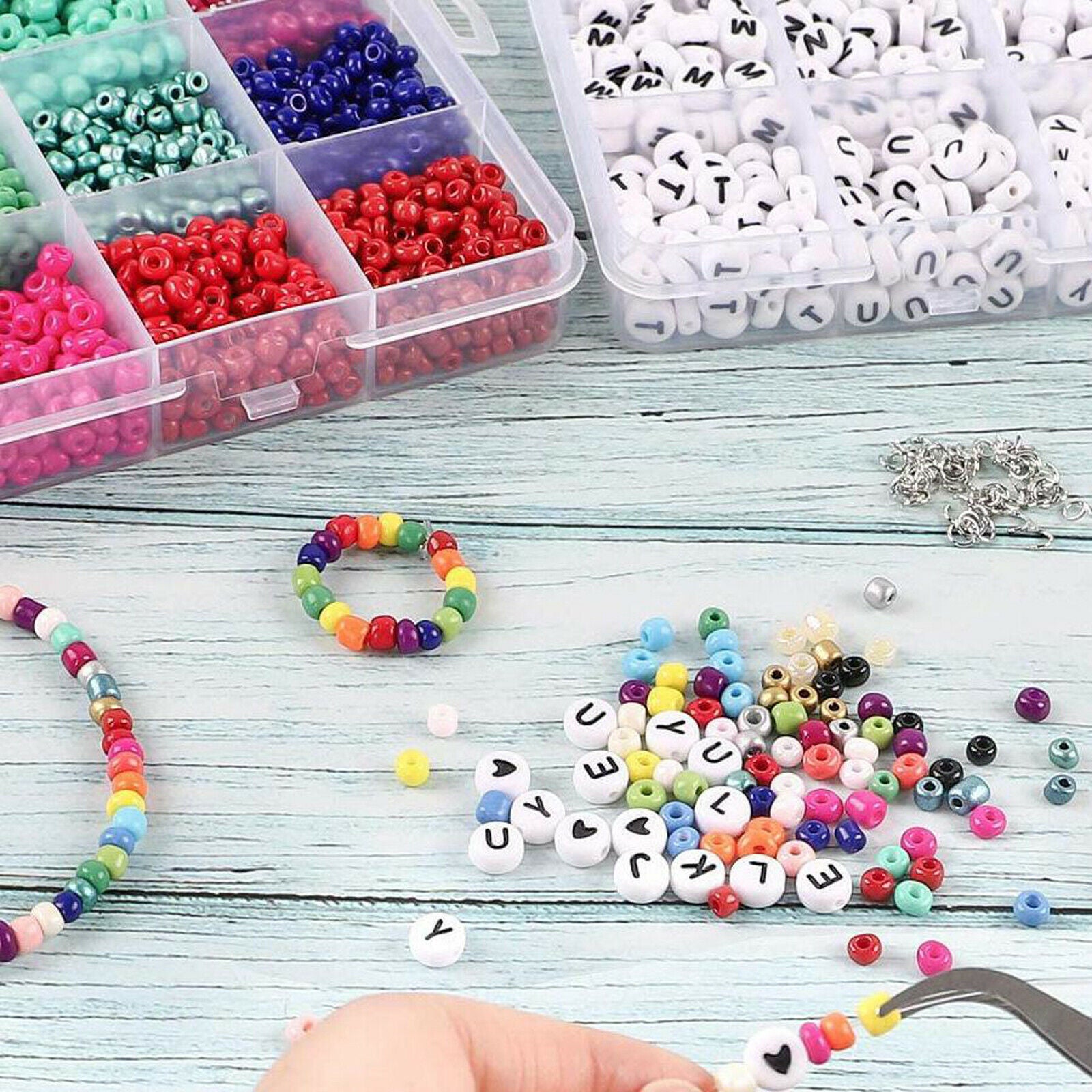 6 x 9mm 360pcs Pony Beads + Acrylic 600x Alphabet Beads Letter Beads for DIY
