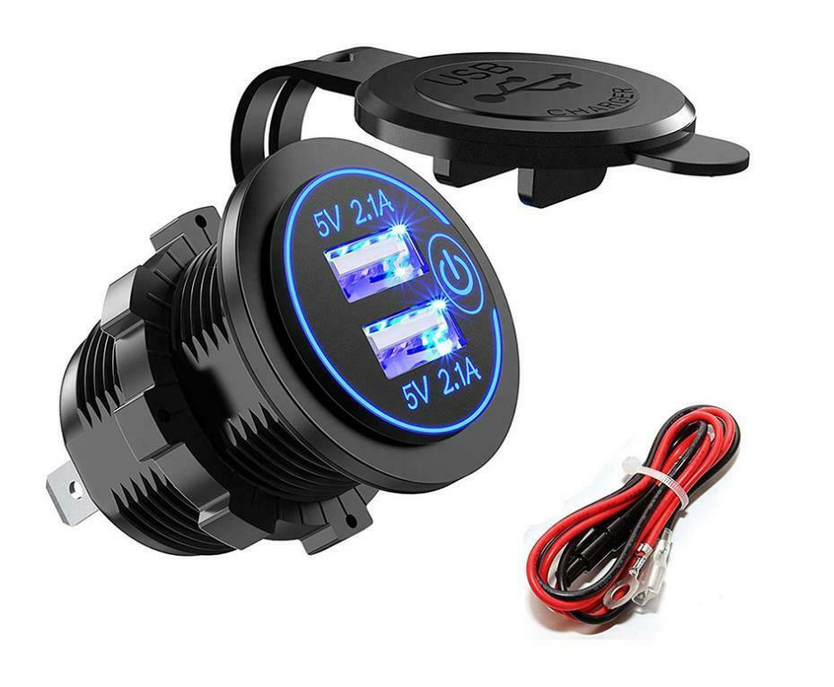 12V 4.2A Dual USB Car Fast Charger Socket Power Outlet LED Voltmeter Waterproof