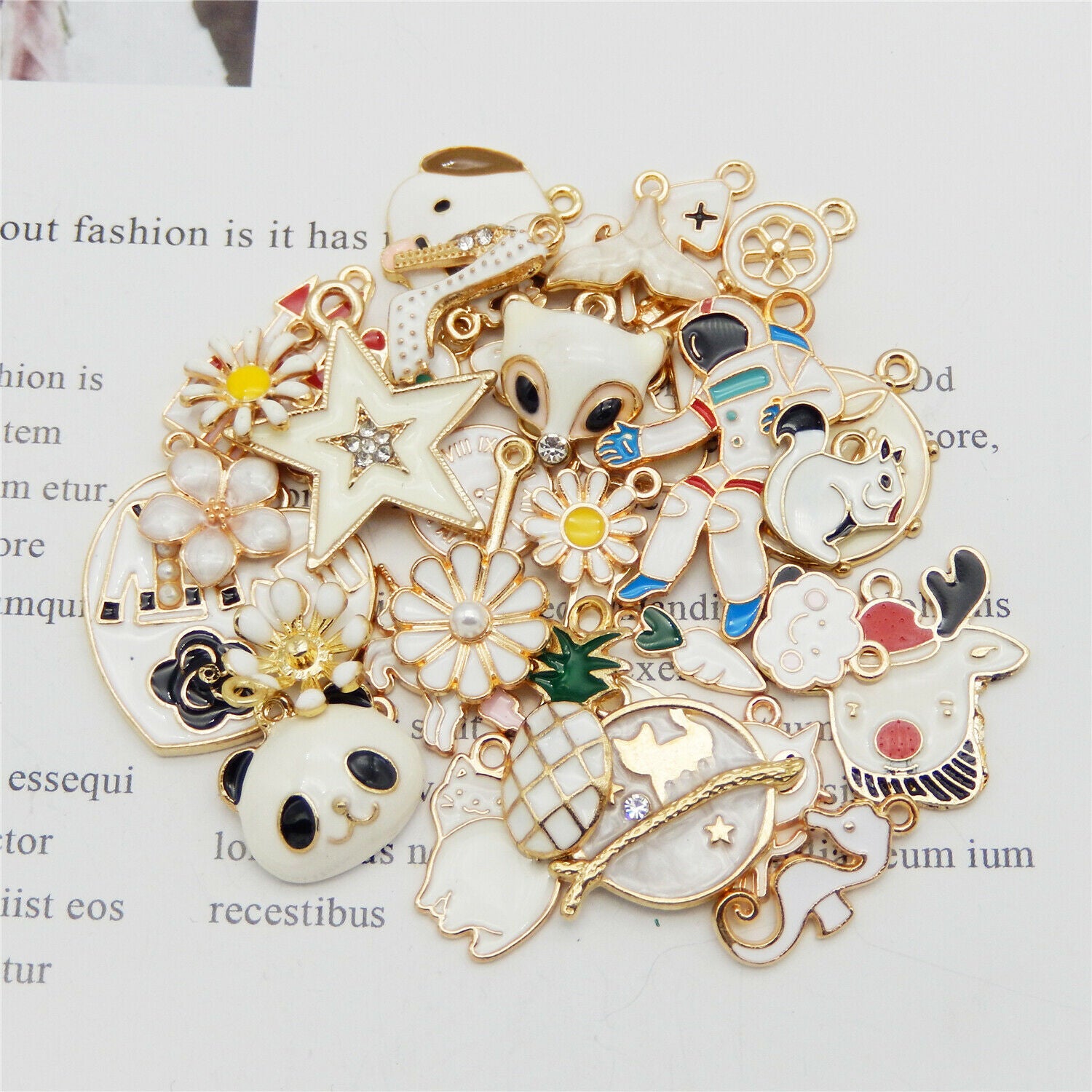 10 Mix White Enamel Charm Alloy For Craft Jewelry Making Pendant Findings 1-3cm