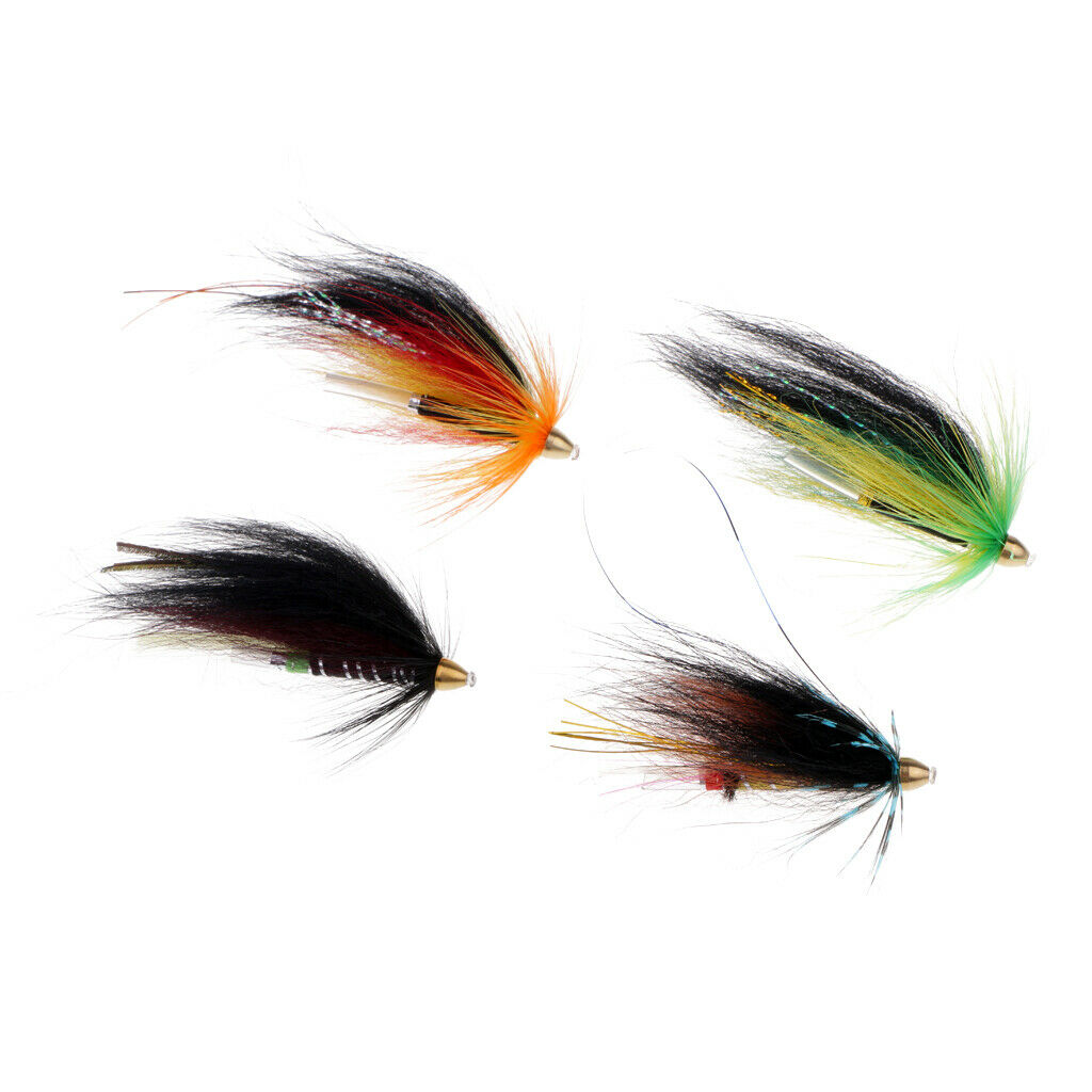 4Pc Tube Flies Cone Heads 4 Color Salmon And Sea Trout Fly Fishing