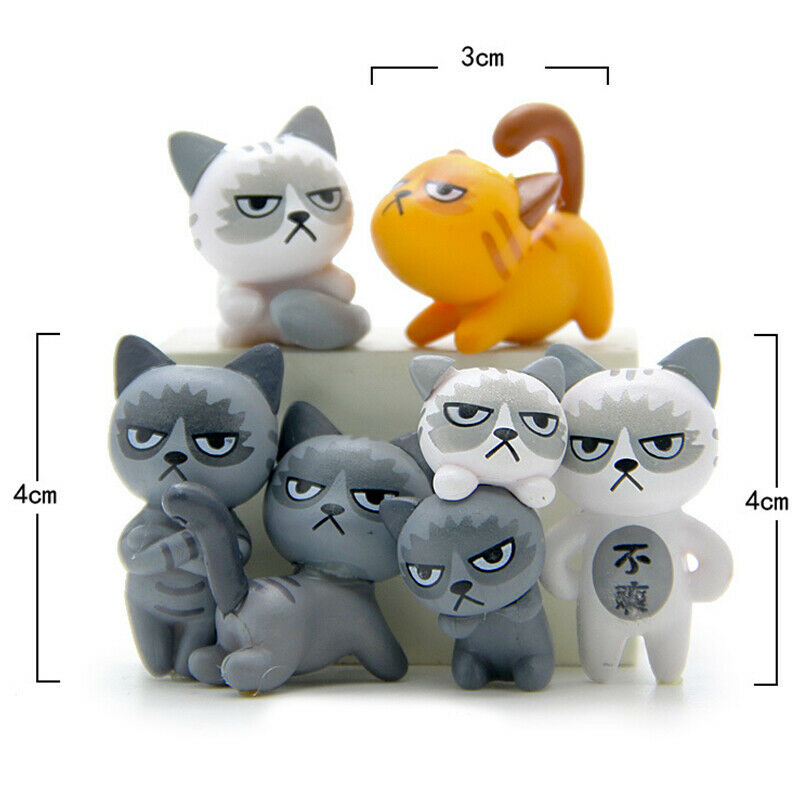 6/lot Angry Action Figures Unhappy Kitty Small Statue Crafts Ornament Miniatu FT