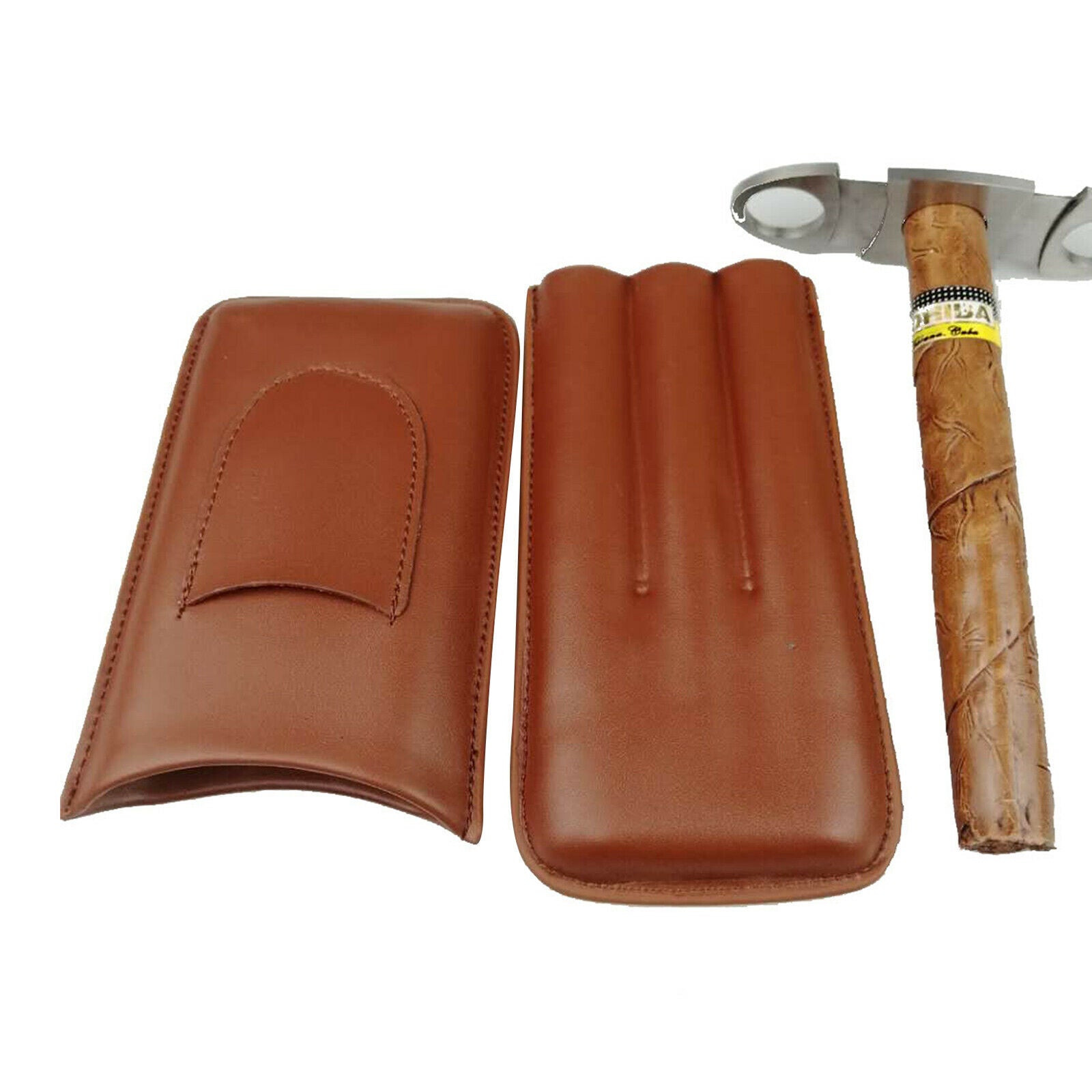 Leather Portable Cigar Holder Waterproof Case Tube W/ Cigar Cutter Men Gift