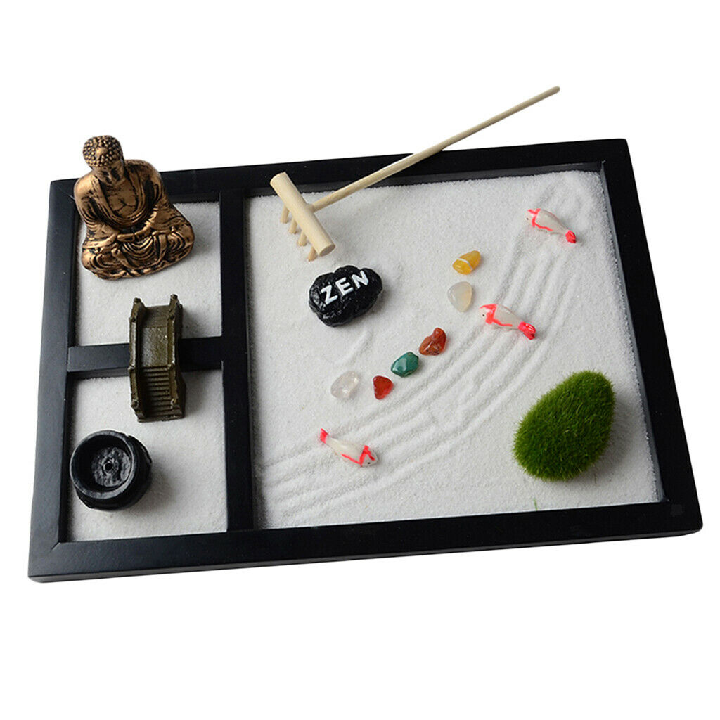 Wooden Zen Sand Box Mini Desktop Sandbox Garden Office Decoration Ornaments