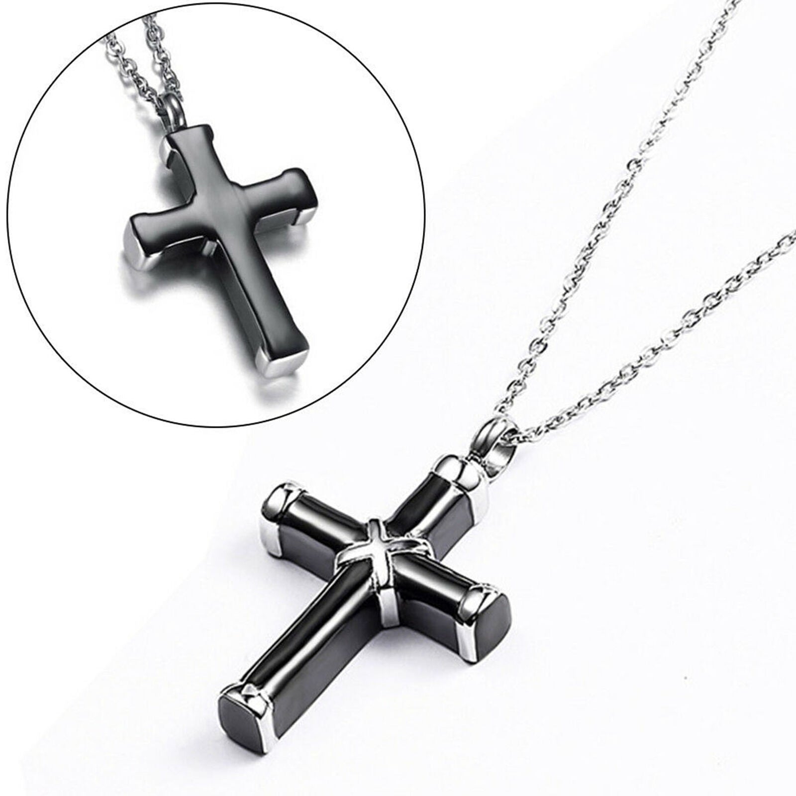 Cross Shape Stainless Steel Cremation Jewelry Hold Ashes Keepsake Urn Necklace