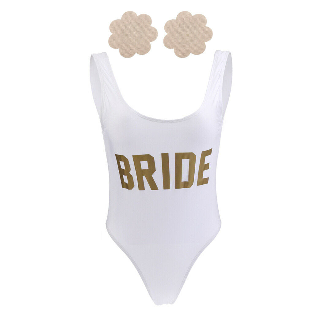 Bride Letters Print Swimsuit Costume One-Piece Wedding Party Swimwear L 10 Pairs
