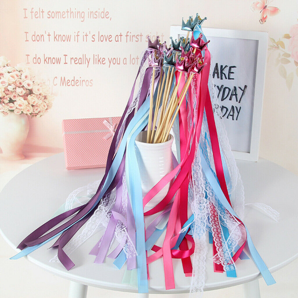 10 Pieces Star Silk Ribbon Wands Fairy Stick with Bells Wedding Decor A9