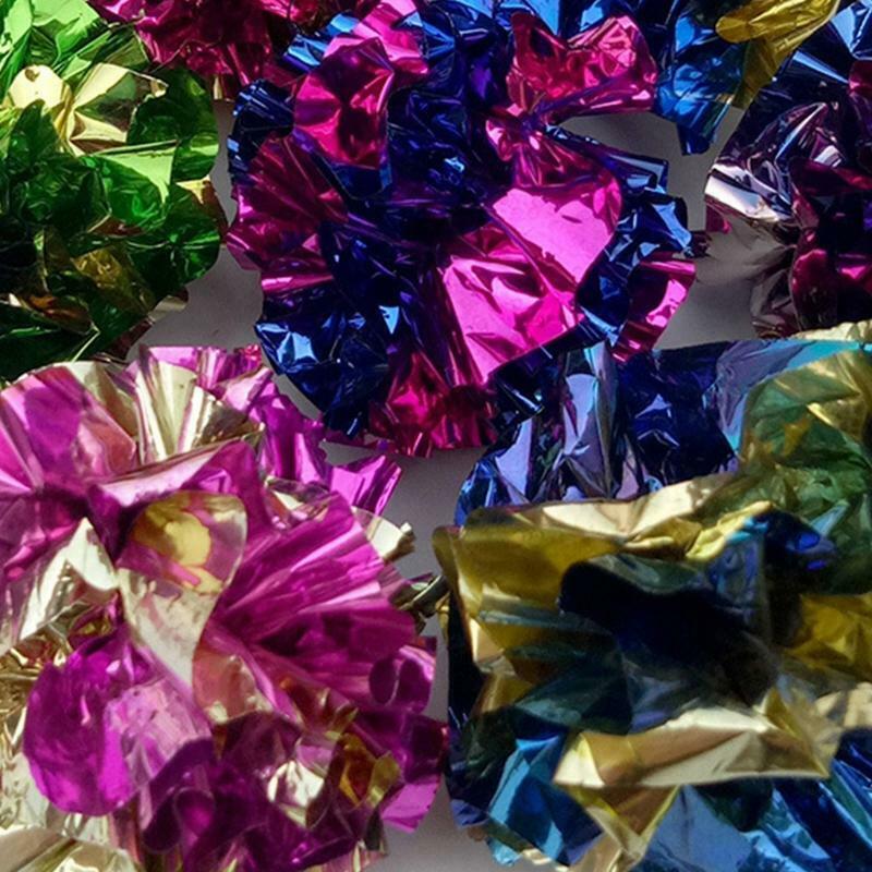 12 Pack Crinkle Balls for Cat 3 Variety Color Cat Mylar Paper Ball Double-Color