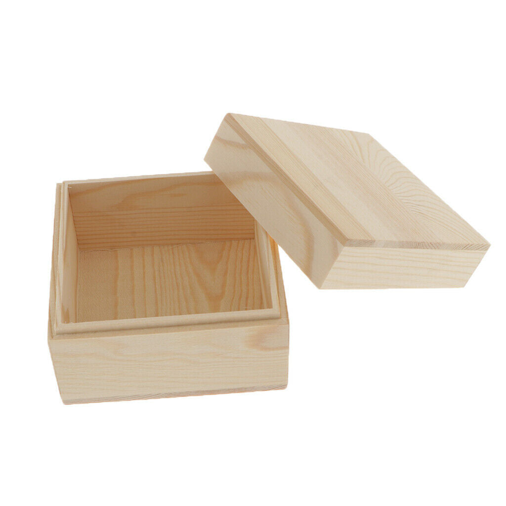 Natural Wooden Jewelry Box Square Keepsake Chest Box Storage Treasure Case