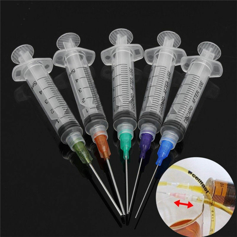 5PCS 5ml Disposable Sterile Syringe Crimp Chemical Needle Tips For Glue Oil Ink