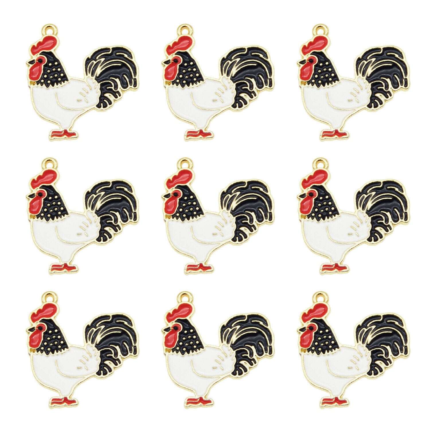 8PC Enamel 24x22mm Colorful Chicken Rooster Pendant Charms for Bracelet Necklace