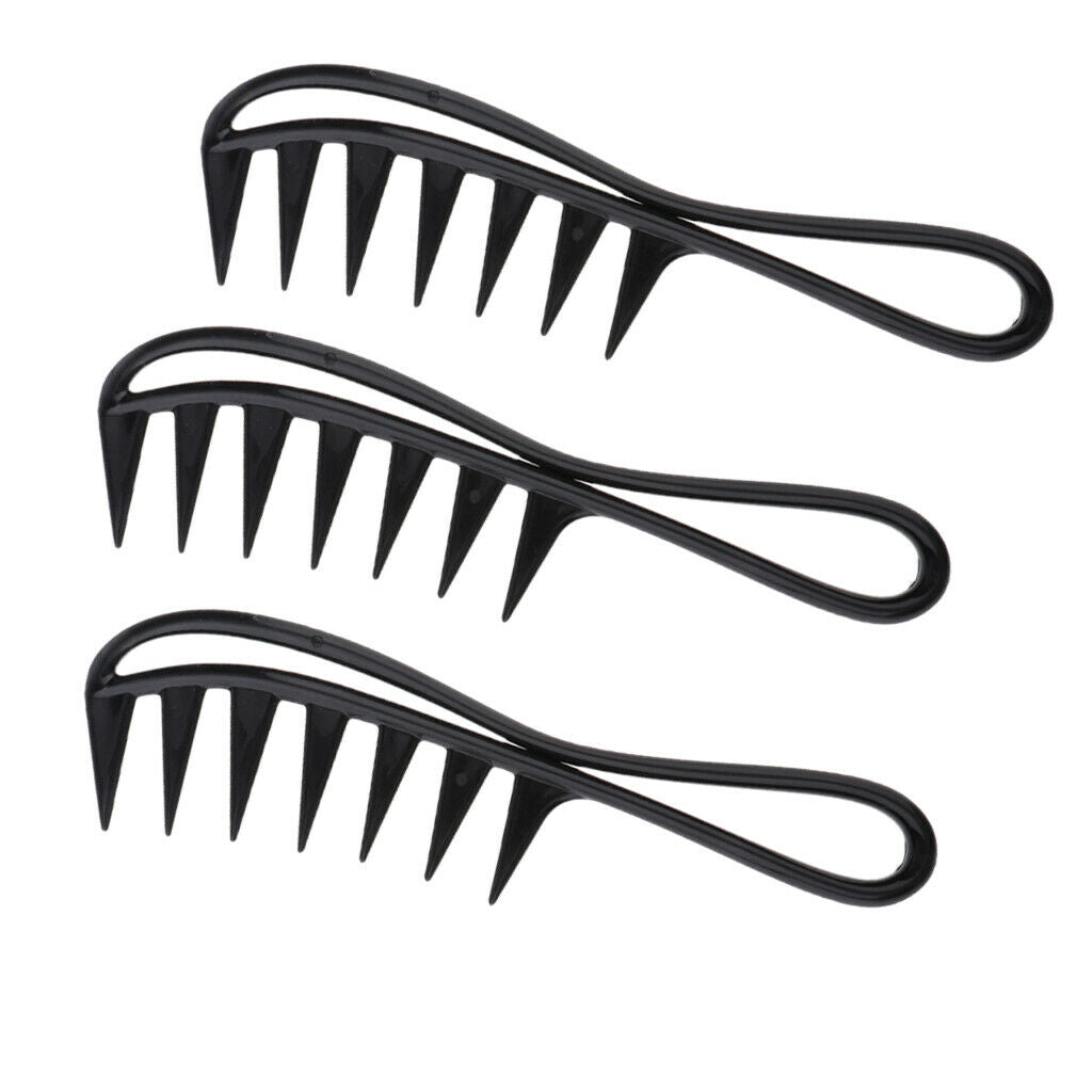 Set of 3 Large Wet Dry Dual Use Detangling Curly Hair Combs Comb Black