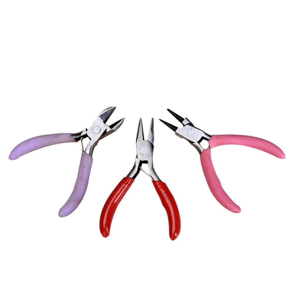 3x Mini Round Nose Pliers Cutter Set Beading Jewelry Making Findings Tools Kit