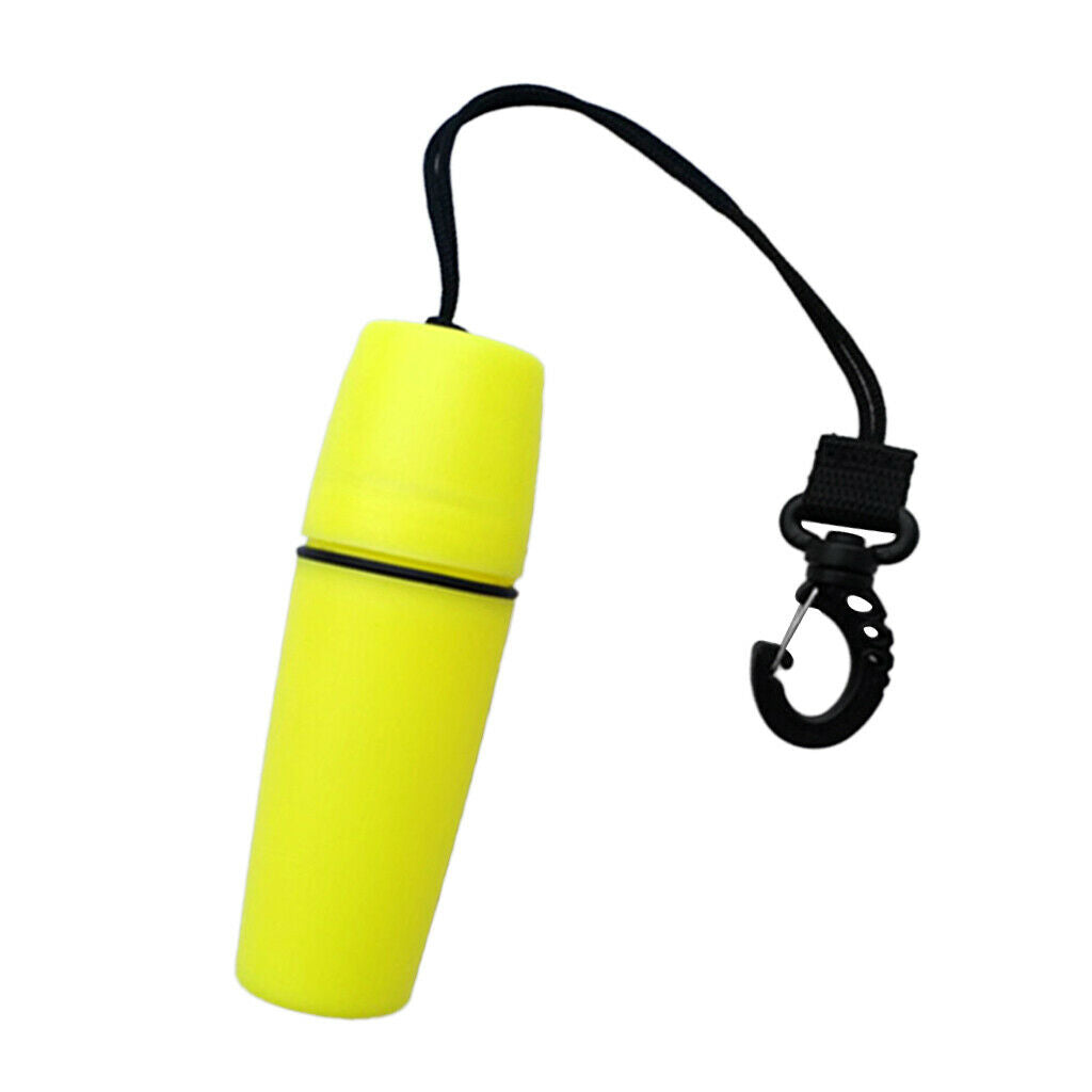Waterproof container bottle with capsule shape and hook for diving surfing