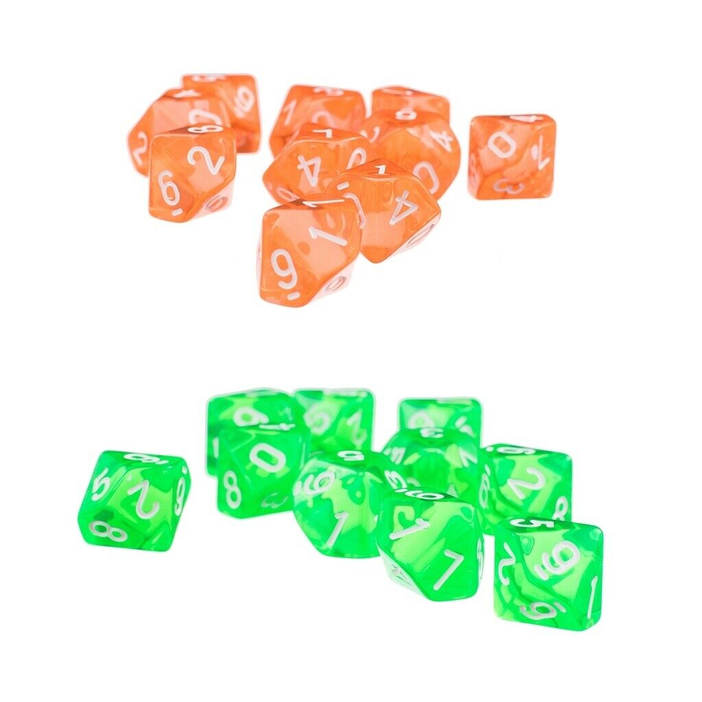 20pcs/set Green + Orange Ten Sided Game Dice Die for DnD D&D RPG Accessories