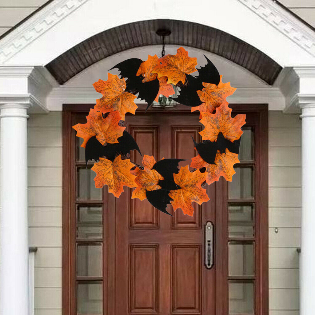 10'' Autumn Maple Wreath Rattan Wreaths Garland Wall Hanging Halloween Decor