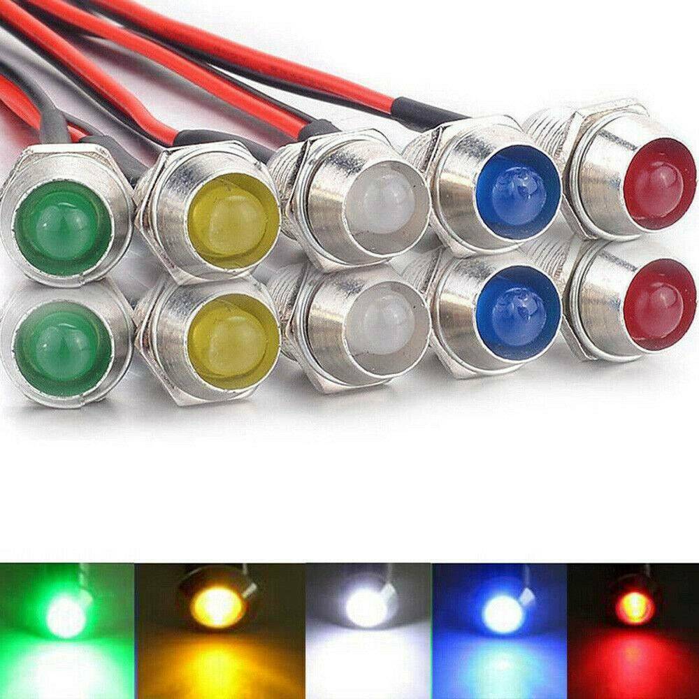 10PCS 8mm 12v LED Pilot Panel Dash Signal Indicator Warning light w/ 20cm cable