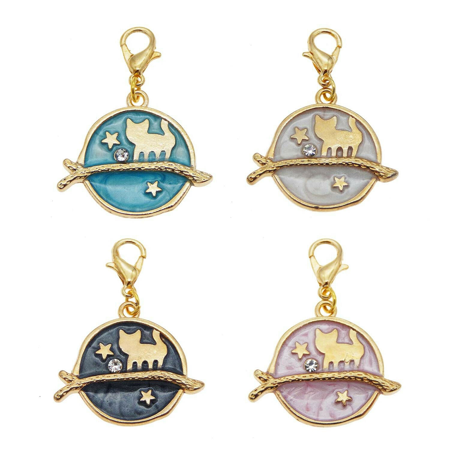 8pcs Mixed Round Alloy Star Cat Enamel Charm Lobster Clasp Jewelry Craft 26*35mm