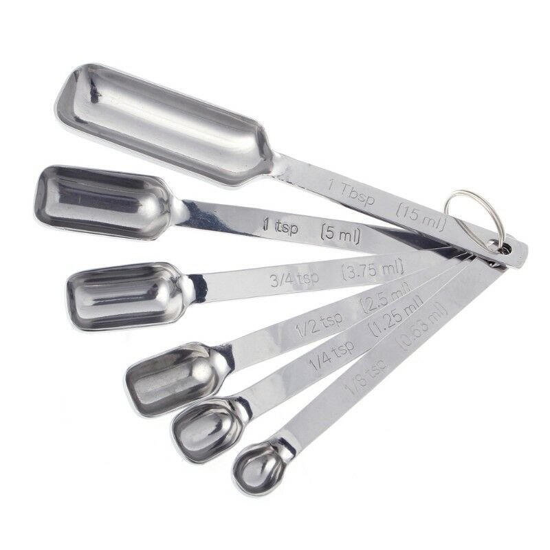 6pcs Narrow Stainless Steel Spice Measuring Square Spoons Kitchen Cooker Tool