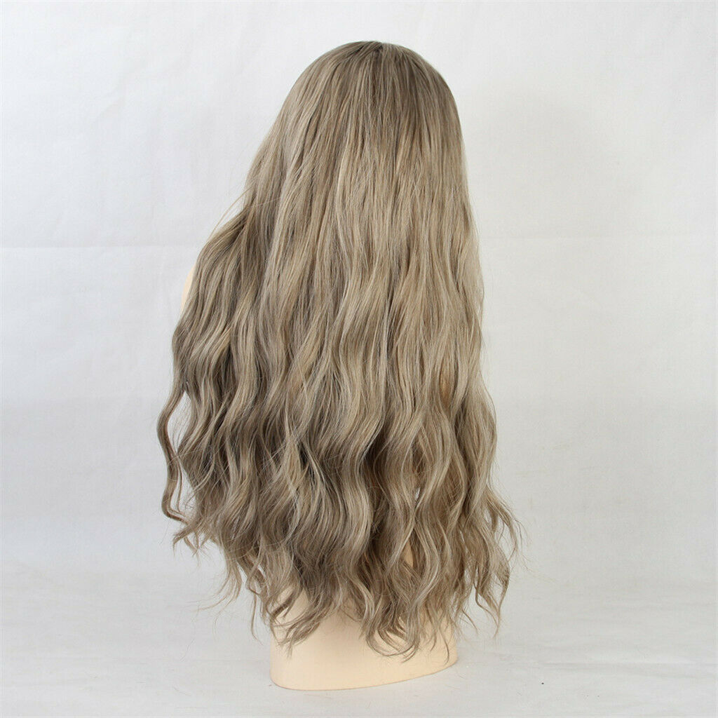 Women Long Wavy Light Brown Wigs with Bangs Heat Resistant Synthetic Fiber