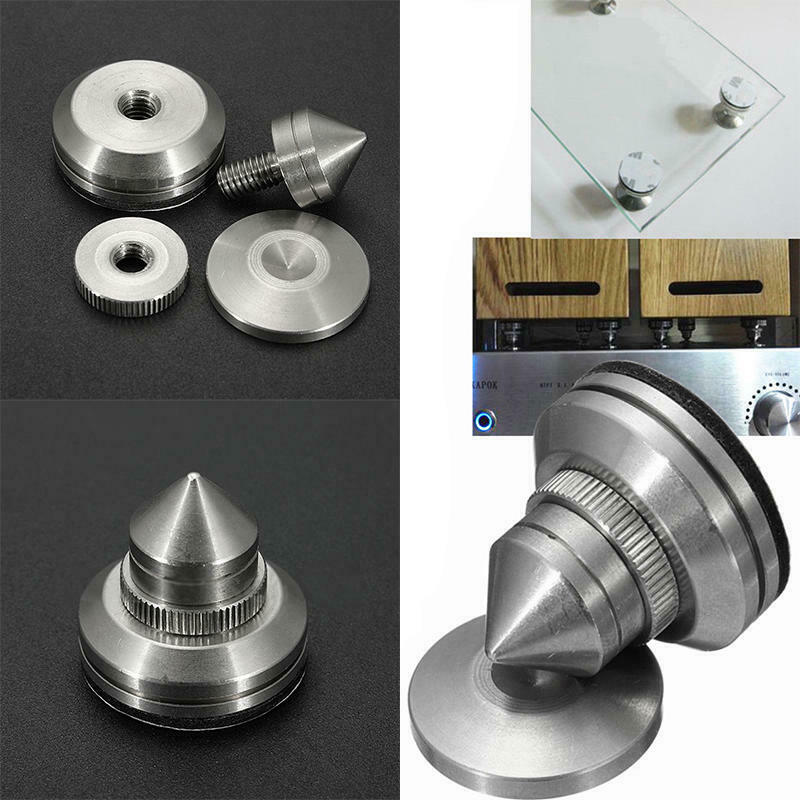 4pcs Stainless Steel Speaker Spike + Pad Base Amplifier Cone Stand Feet