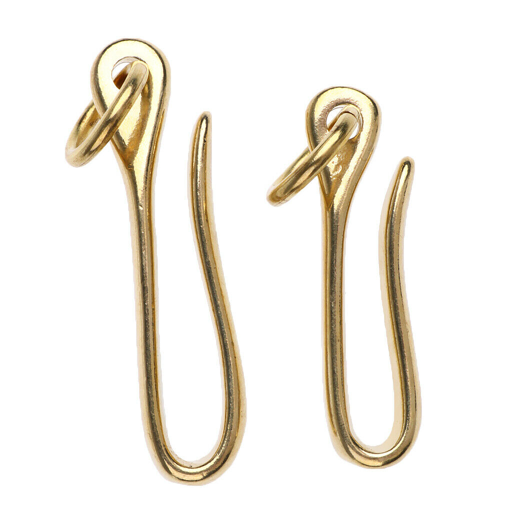 2pcs Solid Brass Fish U Hook Loop Durable Keychain Key Ring Belt Wallet Clip