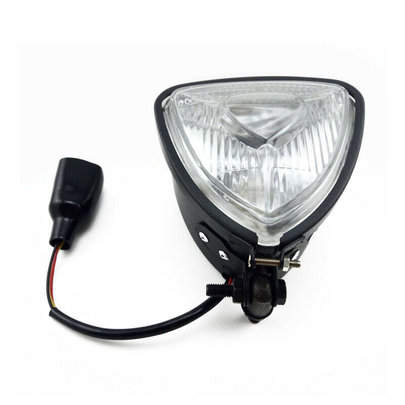 12V Motorcycle Triangle Headlight Head Lamp H3 Light Bulb Steel Black housing