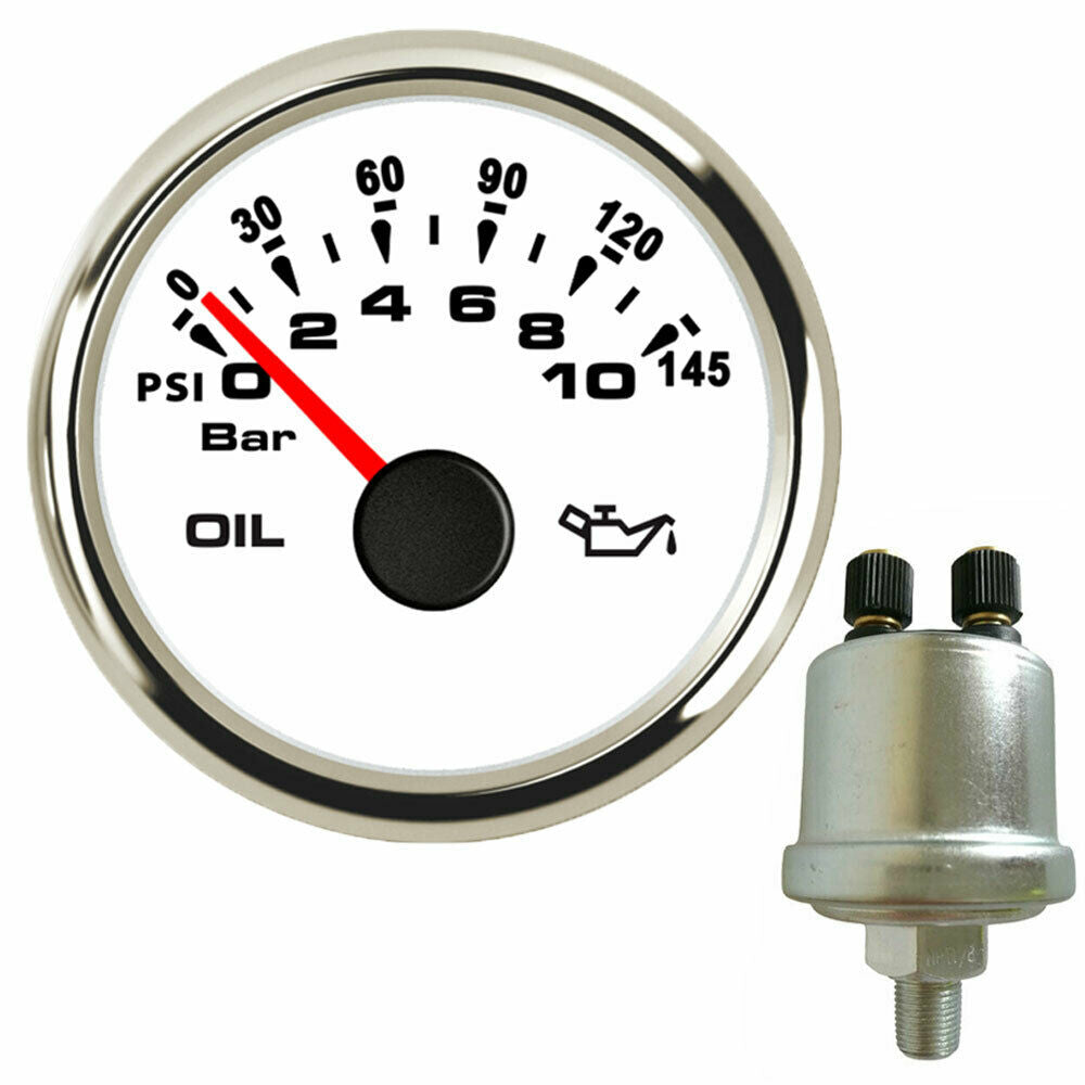 52mm white oil pressure gauge with sender 10-184ohms for car marine 7 colors led