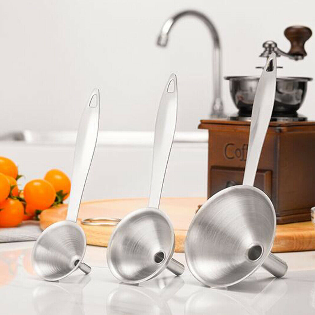 3pcs/set Stainless Steel Kitchen Funnel Wide Mouth Canning Hopper Filter
