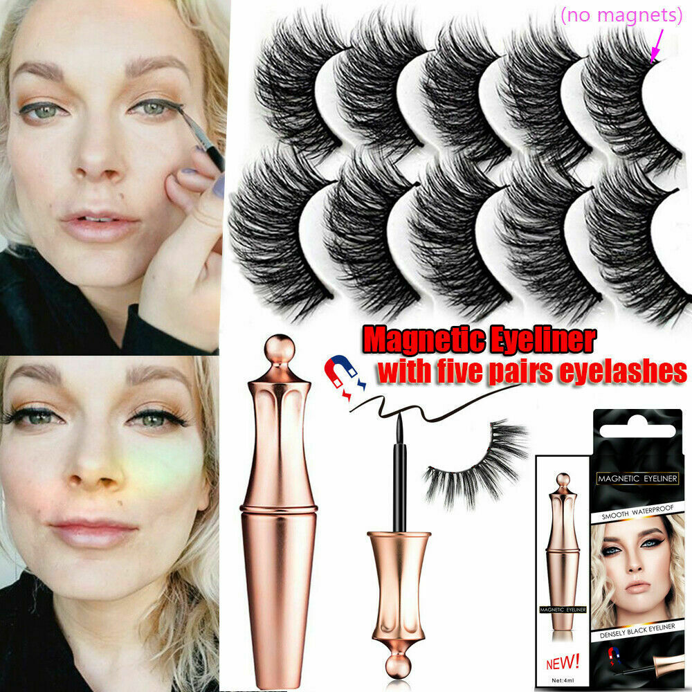 5 Pairs Magnetic Eyelashes with Waterproof Magnetic Eyeliner Long Lashes Set Kit