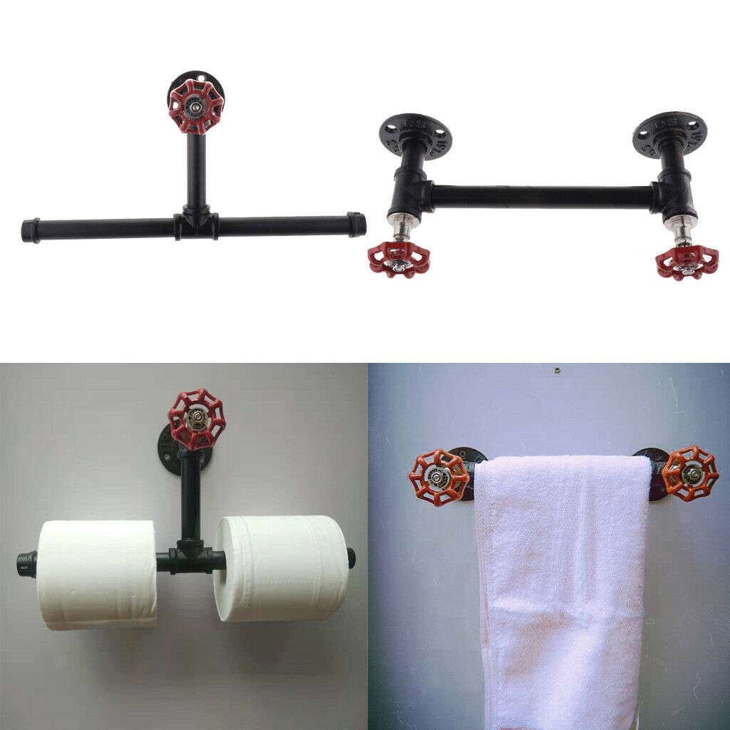 Rustic Industrial Pipe Toilet Paper Holder Wall Mounted Towel Rack Shelf A