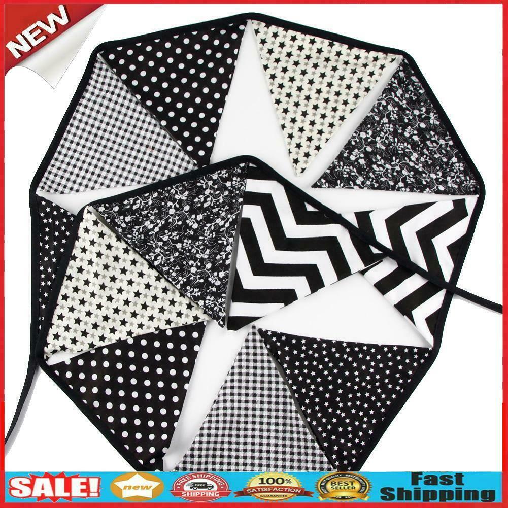 12 Flags 3.2m Black White Cotton Party Wedding Pennant Bunting Banner Decor @