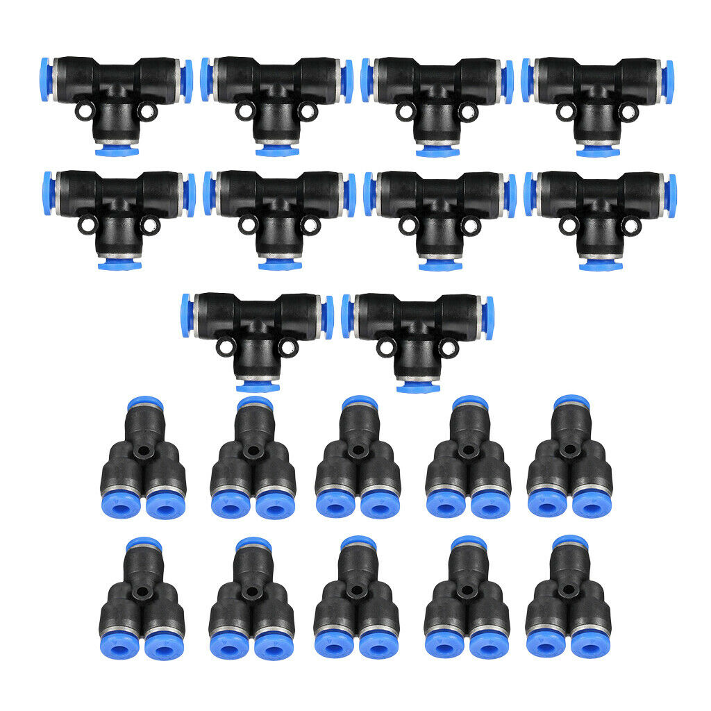 20 Pcs OD 6mm Push In Fitting Equal Y Union + Tee Union Quick Connector