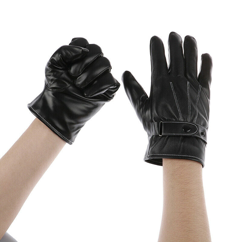 Leather Gloves Full Finger Mens Motorcycle Driving Winter Warm Touch Screen US