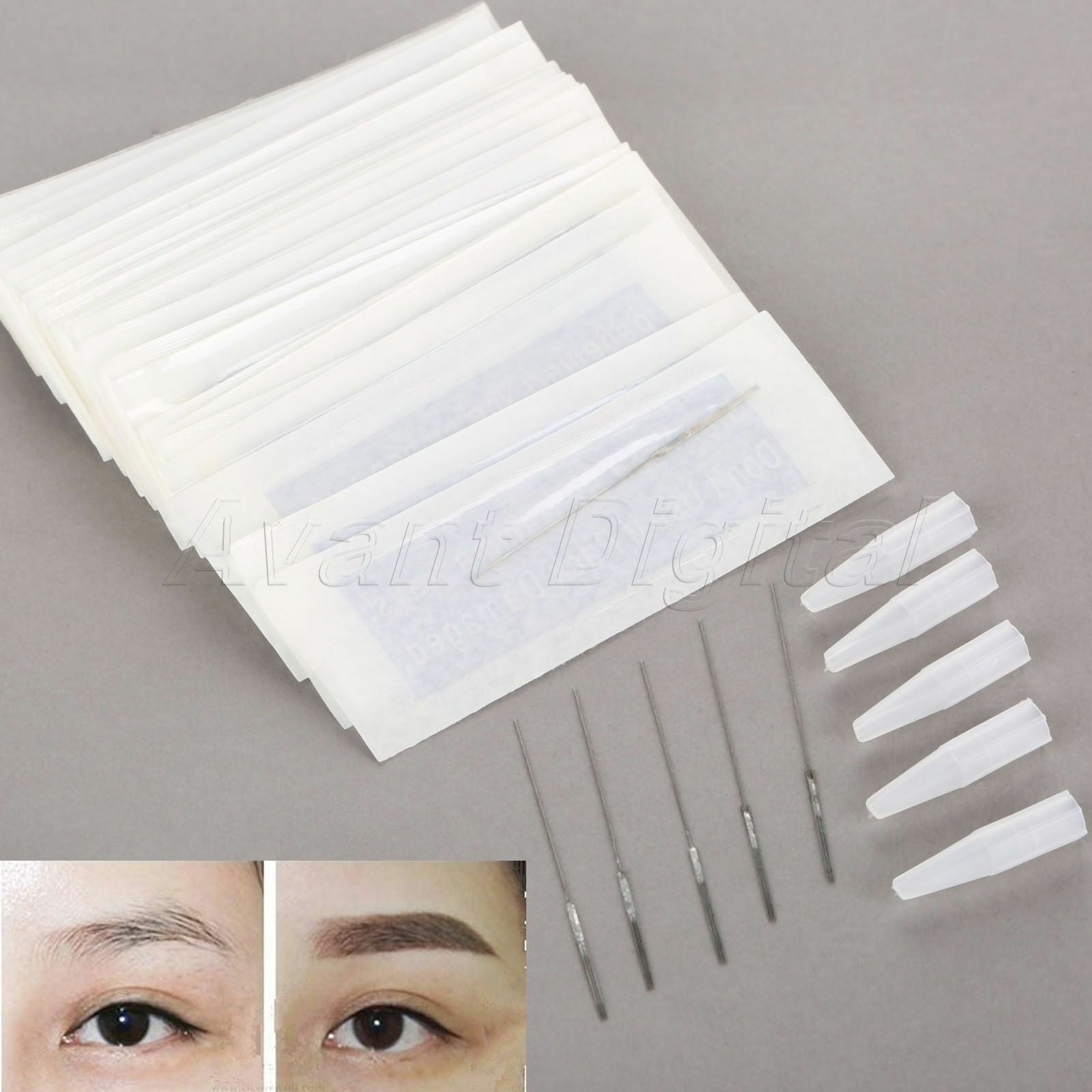 50pcs 3F Eyebrow Tattoo Needles 50x Flat Mouth 3F Needle Tips for Tattoo Machine