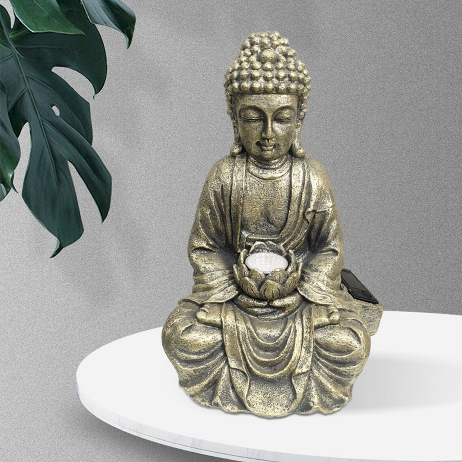 Home Buddha Statue Garden Zen Outdoor Solar Light Patio Ornament Sculpture