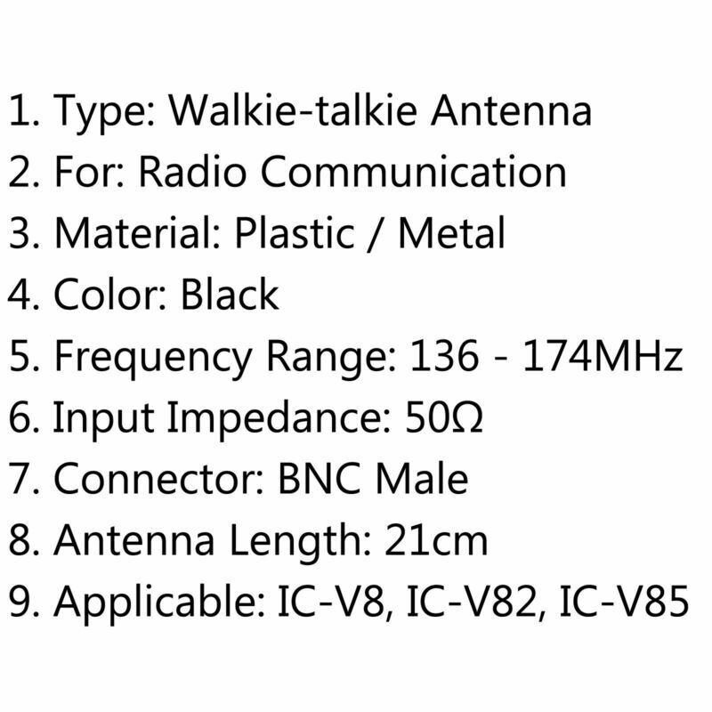 1x BNC Male Plug Walkie-talkie Antenna Two-way Radio For IC-V8 IC-V82 Black UA