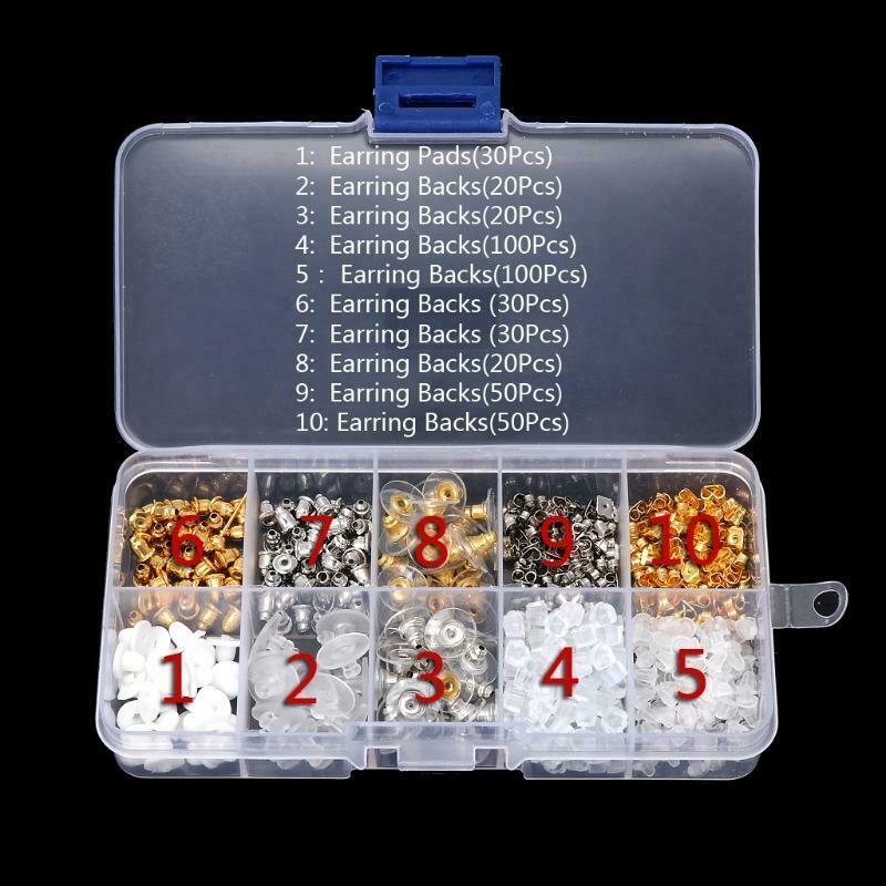 400Pcs Hypoallergenic Silicone Metal Assorted Earring Backs Box Jewelry Findings