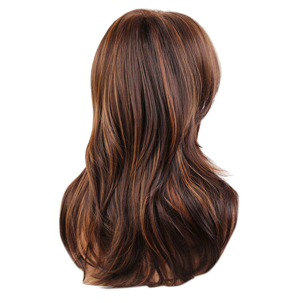 Lady Layered Straight Wavy Full Wig Synthetic Hair Heat Safe Party Mix Brown